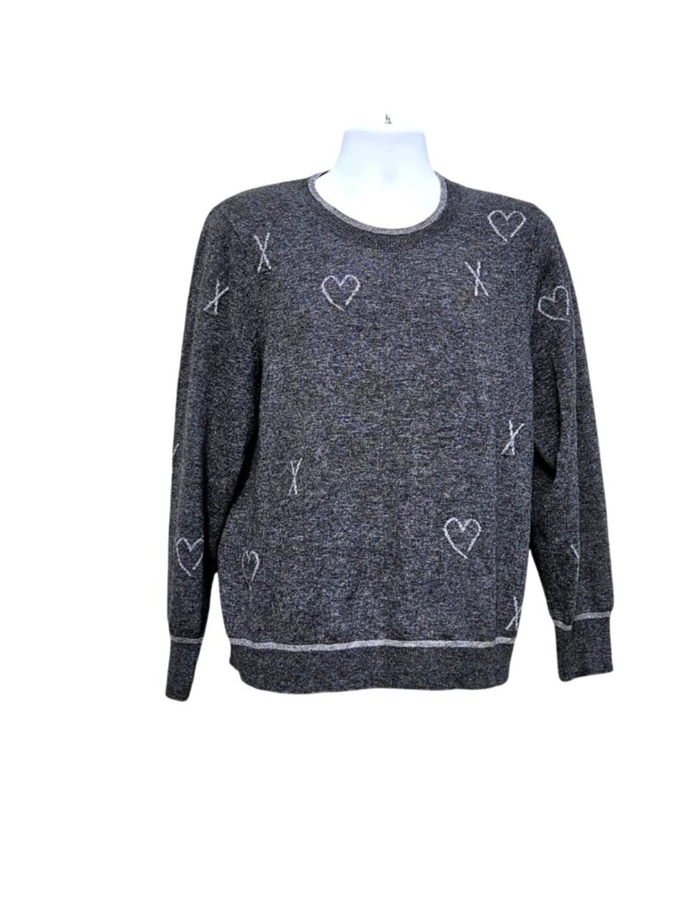 Splendid Collection Gray Wool Pullover XO Heart Knit Sweater Women's L
